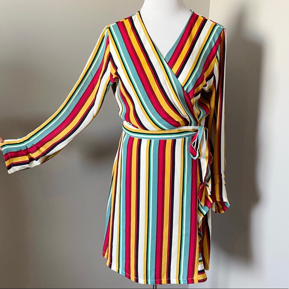NWT Only Rainbow Striped Wrap Dress